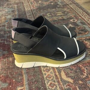 Sorel Black and Gold Wedge Sandals